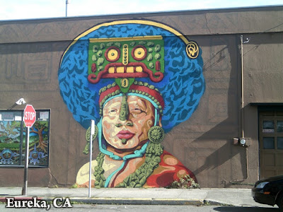 Mural in  Eureka, CA of a South American Indian with a Hat