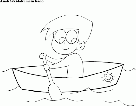 Mewarnai Gambar Anak Anak Main Kano Perahu Sanpan 