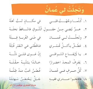 شرح قصيدة وتجلت لي عمان للصف السابع