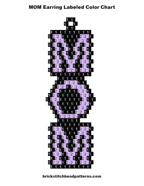 Free "MOM" Earring Mother's Day Brick Stitch Bead Pattern Labeled Color Chart
