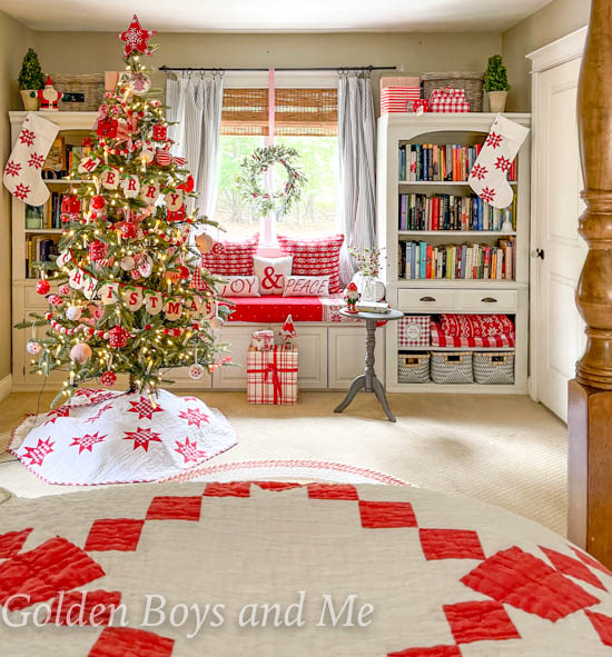 King Of Christmas Noble Fir in Bedroom with Nostalgic Christmas Decor - www.goldenboysandme.com