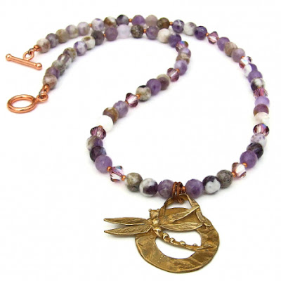 dragonfly pendant and chevron amethyst necklace gift for women