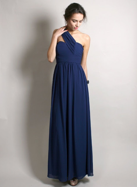stunning-One-Shoulder-chiffon-floor-length-natural-waistline-Navy-Blue-Bridesmaid-dress
