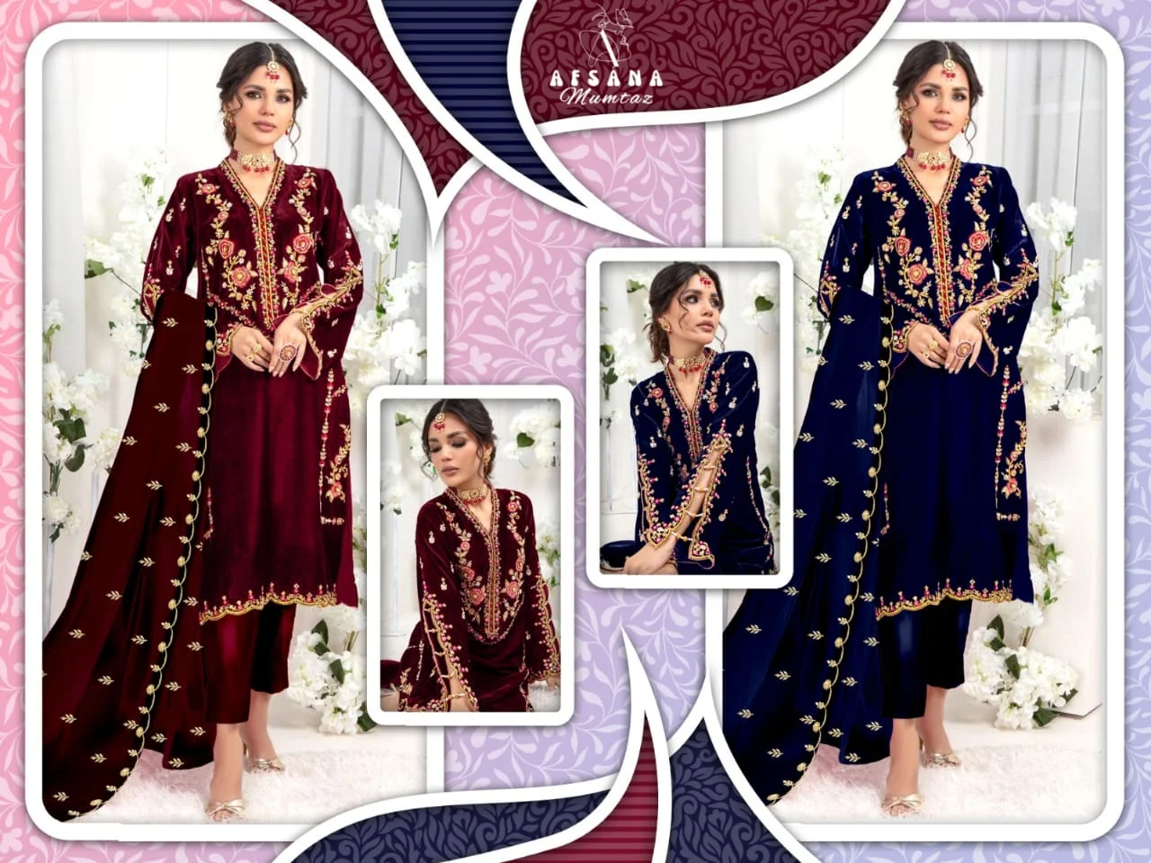 Mumtaz Afsana Velvet Zari Work Readymade Pant Style Suits