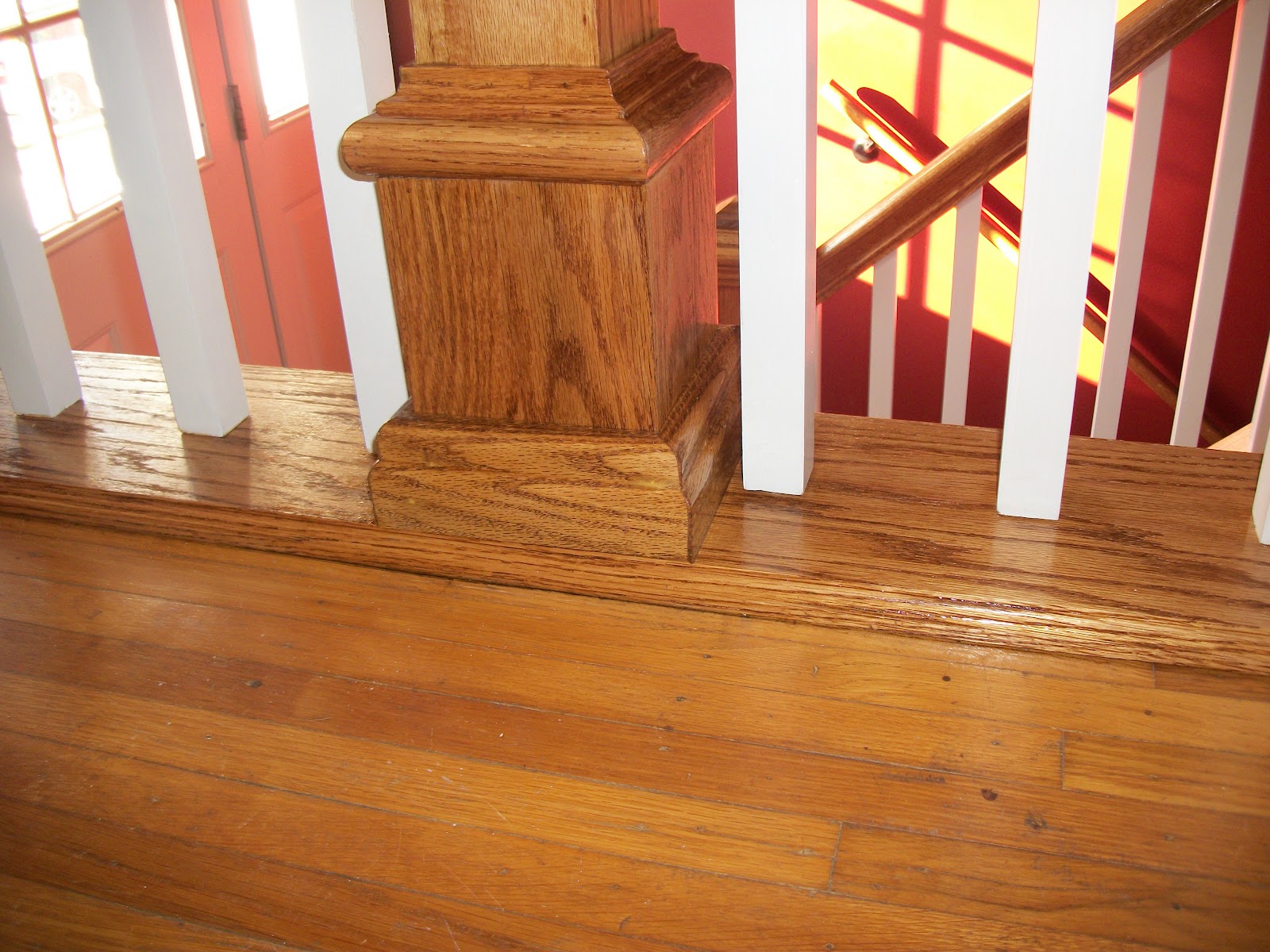 interior stair Case railing designs, White Baluster Oak stair railings  title=