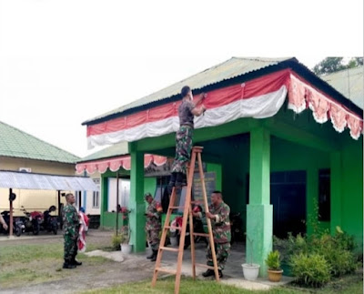 Jelang HUT Ke 76 RI, Koramil Jajaran Kodim 0101 Hiasi Markas Dengan Bendera Dan Umbul-Umbul