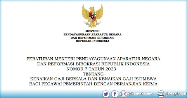  Peraturan Menteri Pendayagunaan Aparatur Negara dan Reformasi Birokrasi atau Permenpan RB Permen PANRB No 7 Tahun 2023 Tentang Kenaikan Gaji Berkala dan spesial Bagi PPPK