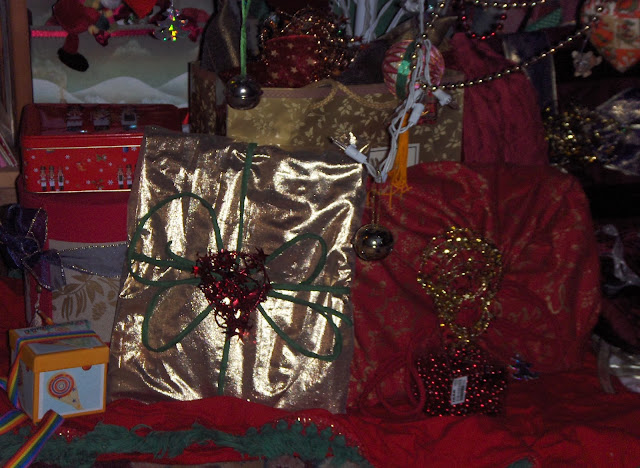 fabric wrapped christmas presents