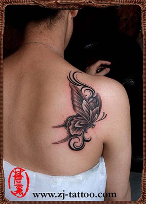 butterfly tattoos on upper back. design at upper back. free