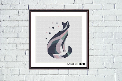 Abstract cat easy cross stitch pattern  - Tango Stitch