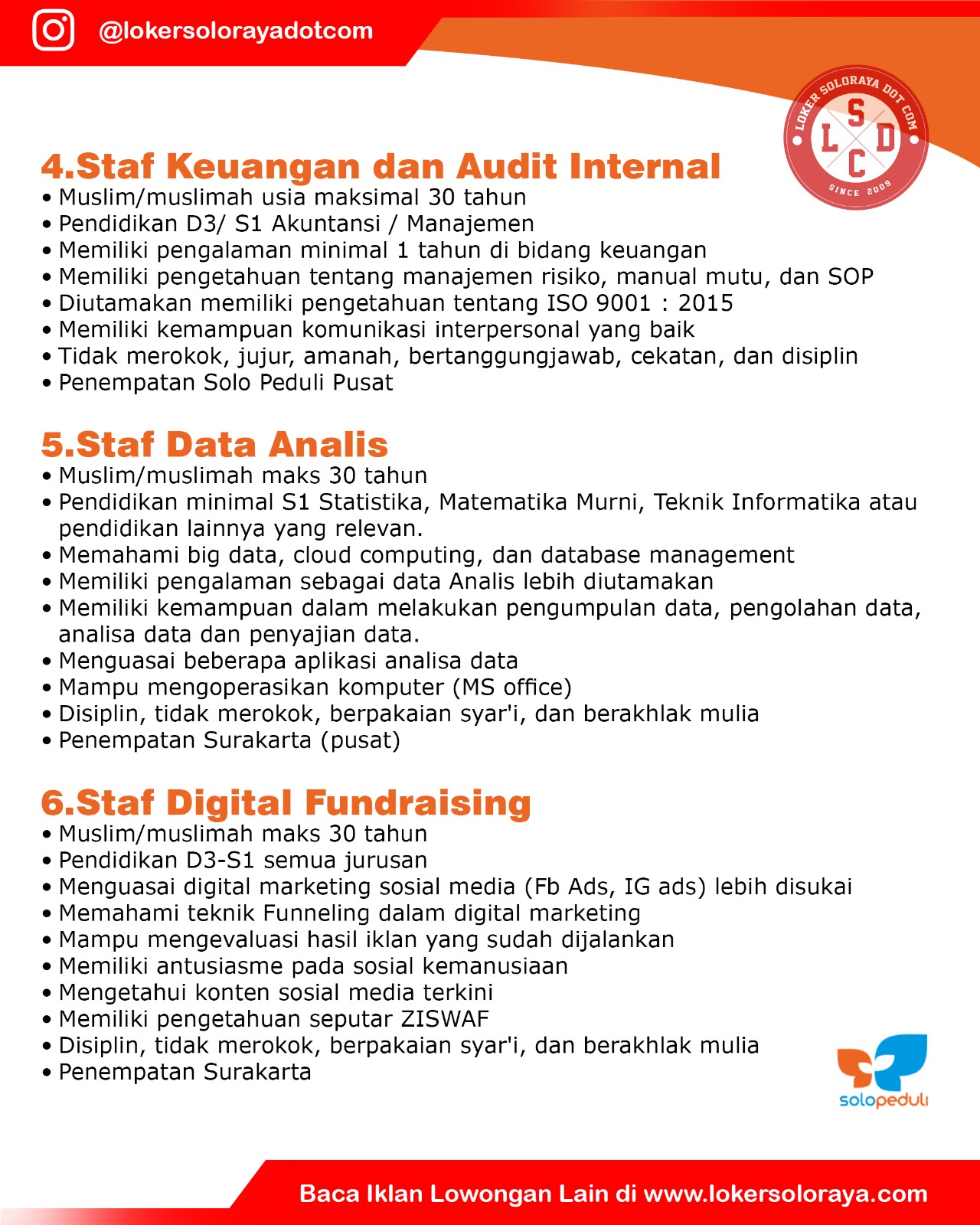 Loker Solo, Semarang, Salatiga, Sukoharjo di SOLOPEDULI & Mitra Jejaring