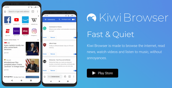 安卓手機瀏覽器 Kiwi Browser 支援擴充功能