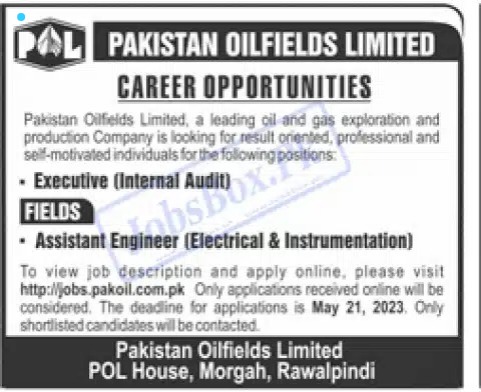 Advertisement for Pakistan Oilfields Limited POL Jobs 2023