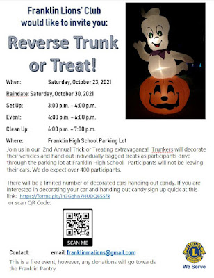 Franklin Lions schedule "Reverse Trunk or Treat" - Oct 23, 2021