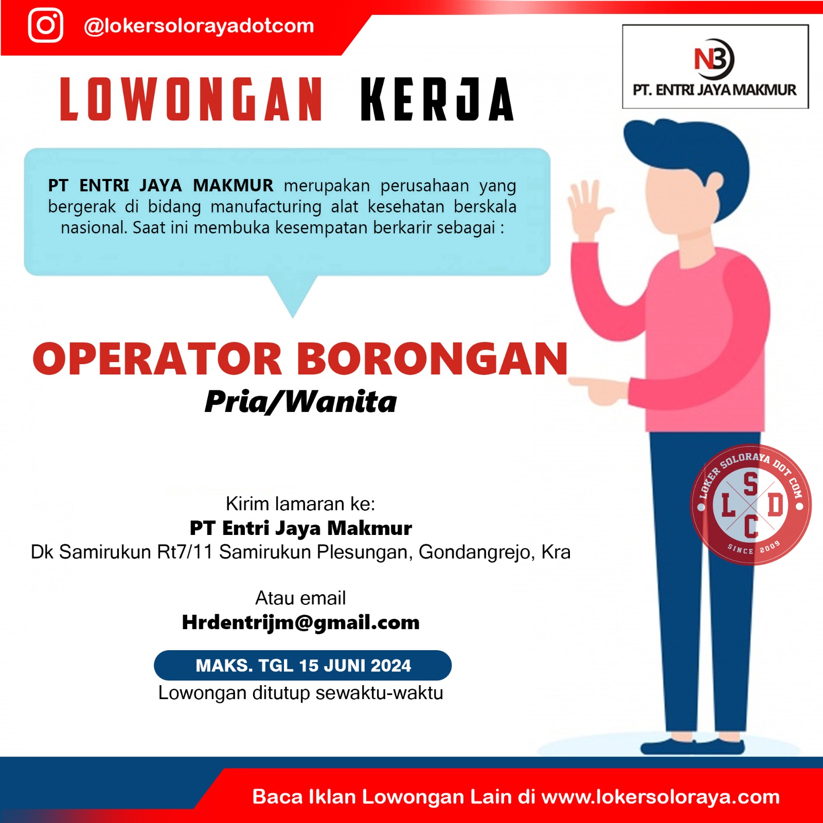 Loker Operator Borongan PT Entri Jaya Makmur Karanganyar