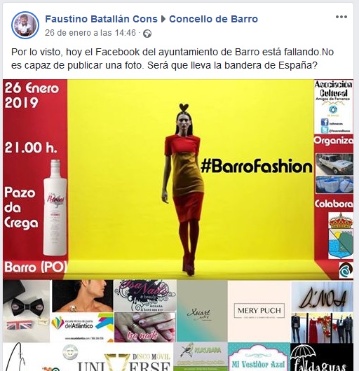 El Concello de Barro (BNG) evita publicar una foto de una actividad cultural por llevar la bandera de España