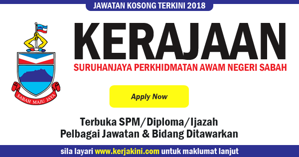 Jawatan Kosong Kerajaan Negeri Sabah - Terbuka SPM/Diploma 