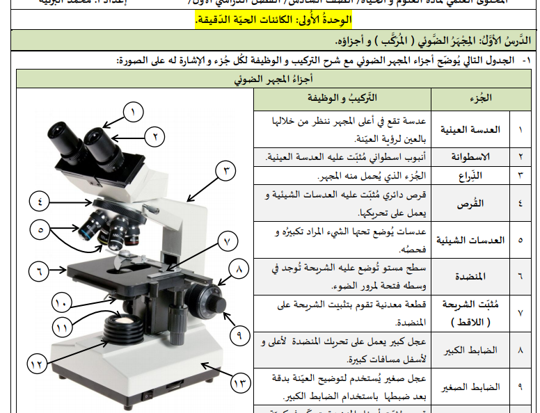 المحتوي العلمي في مادة العلوم للصف السادس - الفصل الاول