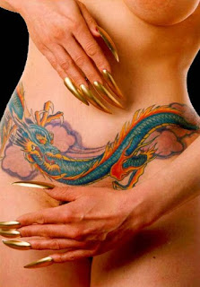 Sexy Girl with Dragon Tattoo in Stomach