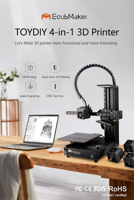 Ecubmaker® TOYDIY 4-in-1 Multi-Function 3D Printer Support CNC Carving Laser Engraving with Dual Color 3D Printing 180*180mm Build Volume