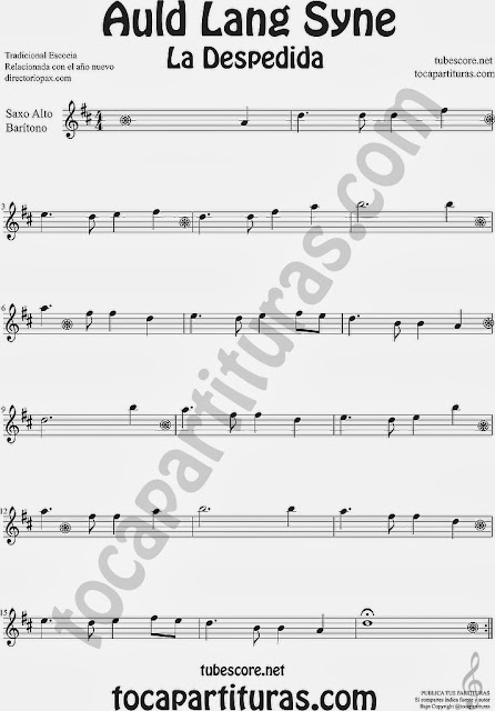 Partitura de La Despedida para Saxofón Alto y Sax Barítono Popular Italia Auld Lang Syn Sheet Music for Alto and Baritone Saxophone Music Scores