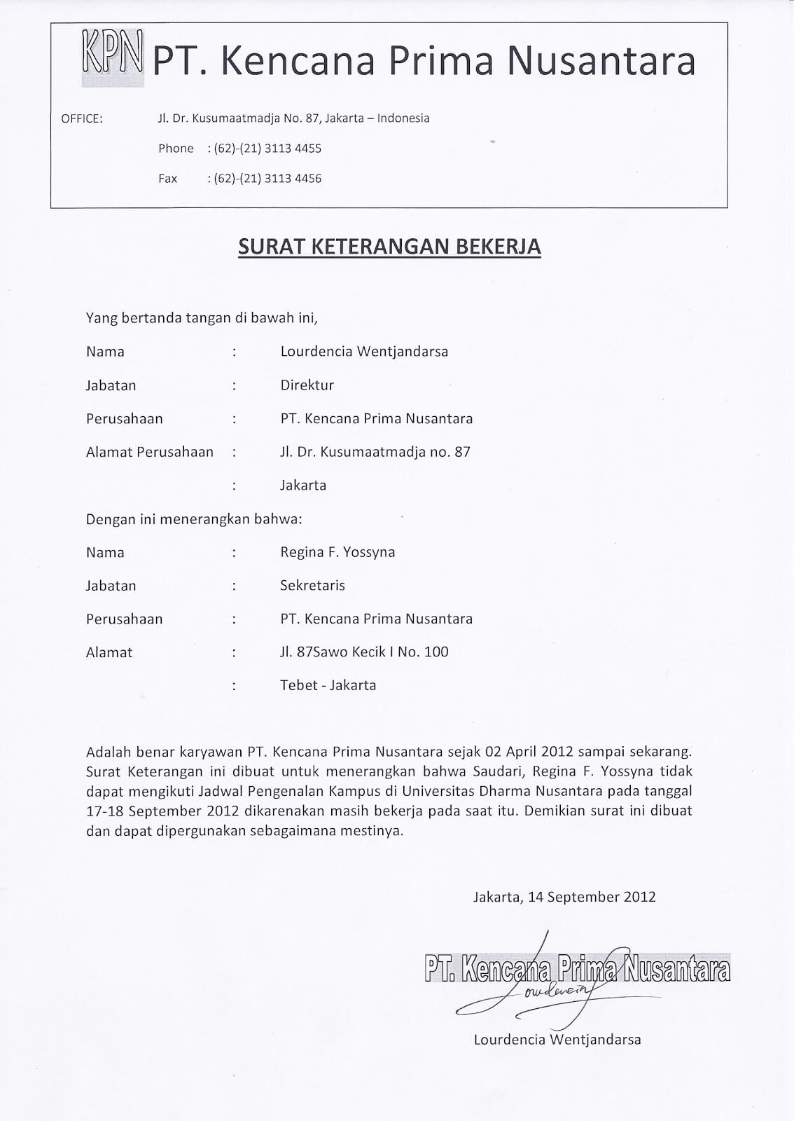 8+ Contoh Surat Keterangan Kerja terlengkap untuk berbagai 