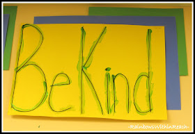 photo of: Fine Motor Prompt in Preschool: "Be Kind" (Emotional Intelligence RoundUP via RainbowsWithinReach)