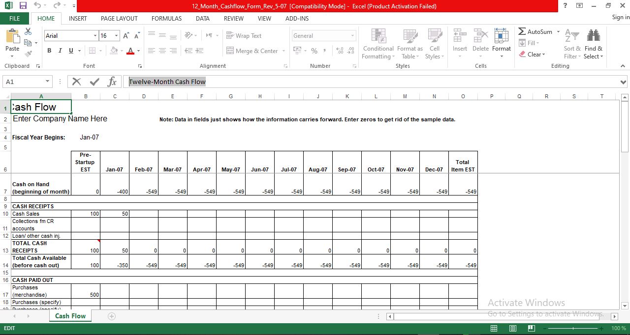 Annual cash flow statement template in excel