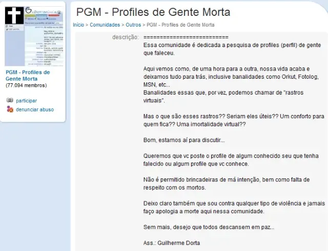 capa da comunidade profiles de gente morta orkut