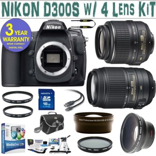 NIKON D300S (IMPORT) w/ NIKON 18-55 VR LENS + NIKON 55-300 VR LENS + 2X LENS + .45X SUPER WIDE ANGLE LENS + 16 GIG MEMORY CARD + 3 YEAR WORLD WIDE WARRANTY