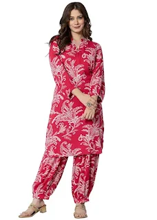 Rytras Women’s Pure Cotton Printed Kurta with Palazzo Set | Ethnic Straight Kurti Set for Daily & Festive Wear | Pink