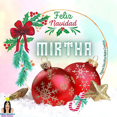 Solapín navideño del nombre Mirtha para imprimir