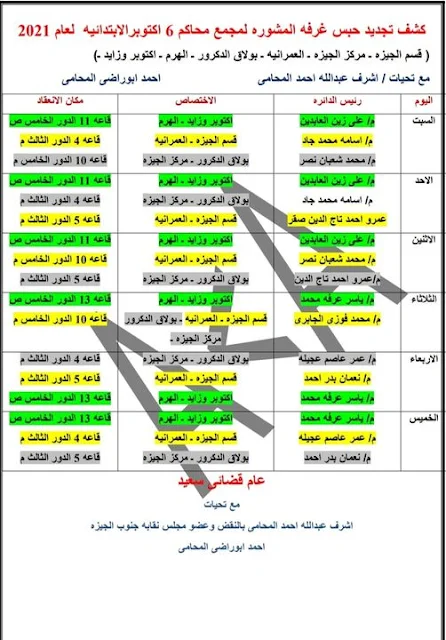 تجديد الحبس غرفة المشورة بمحكمة جنوب الجيزة لعام ٢٠٢١