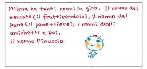 Milena ha tanti nonni in giro. Il nonno del mercato (il fruttivendolo), il nonno del pane (il panettiere), i nonni degli amichetti e poi, il nonno Pinuccio.