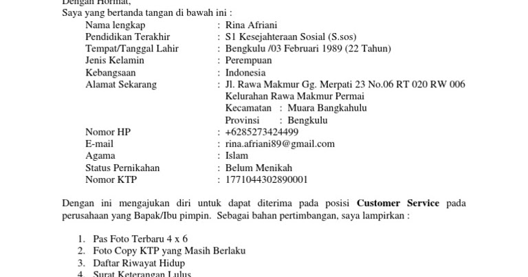 Contoh Surat Lamaran Kerja Lulusan Smk Yang Baik Dan Benar 