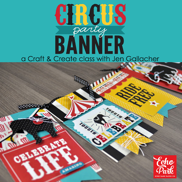 "Circus Party Banner" workshop taught by Jen Gallacher available at: http://www.snapclicksupply.com/circus-party-banner-self-paced-workshop/