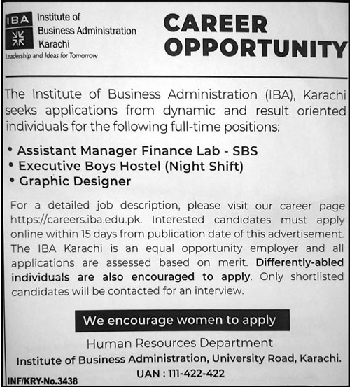 Institute of Business Administration IBA Management Jobs In Karachi 2023