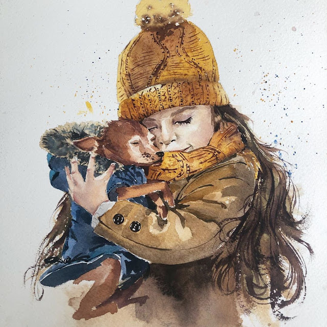 child holding a baby deer   Artist - Suzanna Borisovskaya