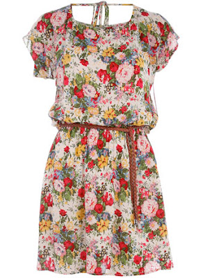 Cream floral belted dress