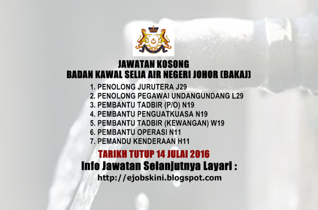 Jawatan Kosong Badan Kawal Selia Air Negeri Johor (BAKAJ 
