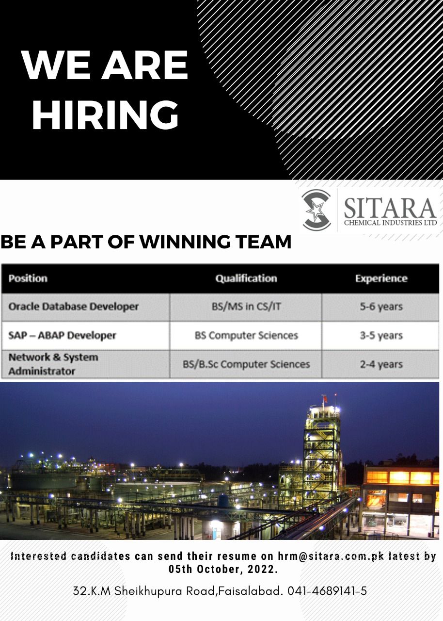 Sitara Chemical Industries Limited Jobs 2022