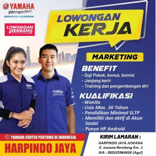 Lowongan Kerja Marketing Dealer Yamaha Harpindo Jaya Juwana Pati