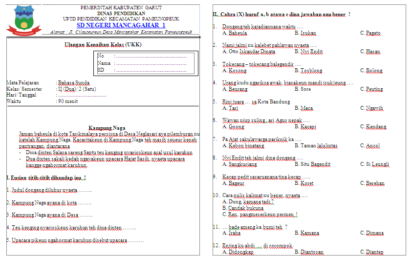 Kumpulan Soal Bahasa Sunda Sd Kelas 5 Semester 1