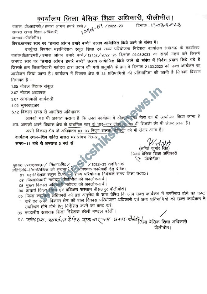 21 मार्च 2023 को ‘हमारा आंगन हमारे बच्चे’ उत्सव आयोजित किये जाने के संबंध में