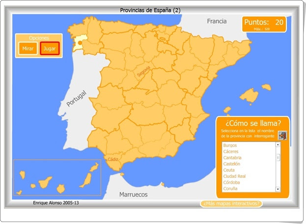 Provincias españolas Juego de Geografía de Primaria y Secundaria