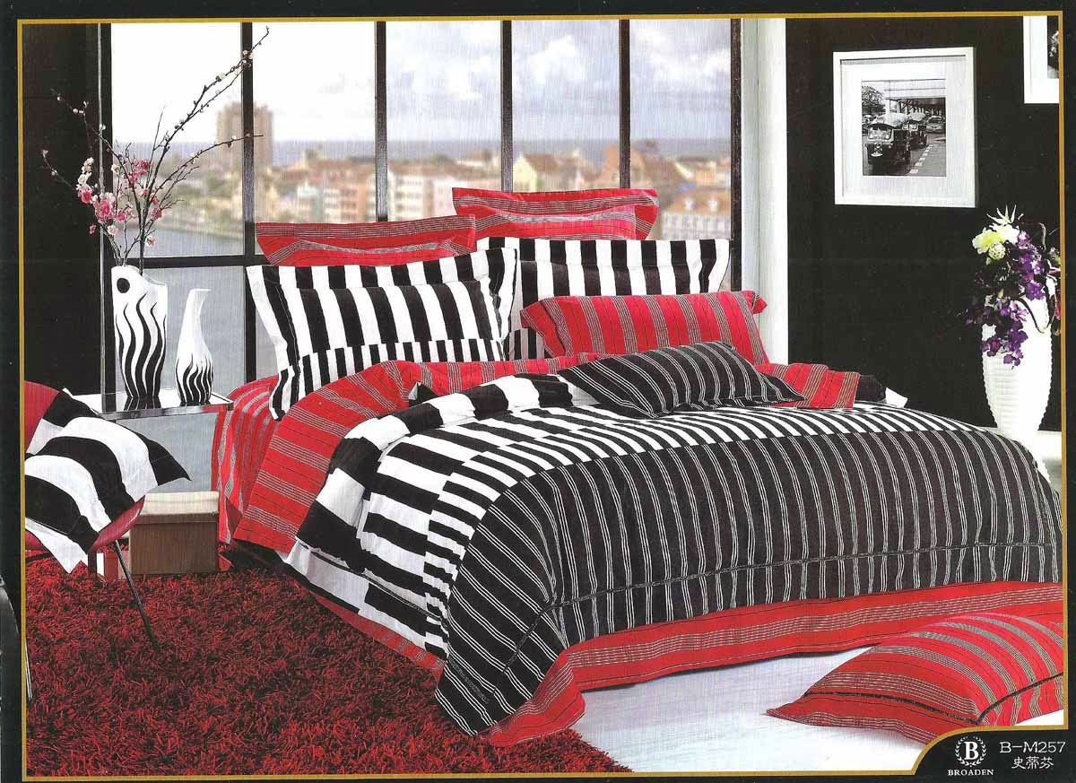  Sprei  Jepang Motif  Garis Hitam Putih Merah Sprei  lovina 