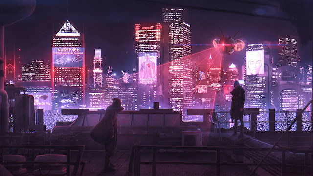 City at Night Sci-Fi Desktop Wallpaper