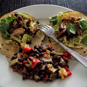 Simple Chicken Tacos and Black Beans:  A very simple dinner using leftover chicken for tacos and a quick black bean side dish.