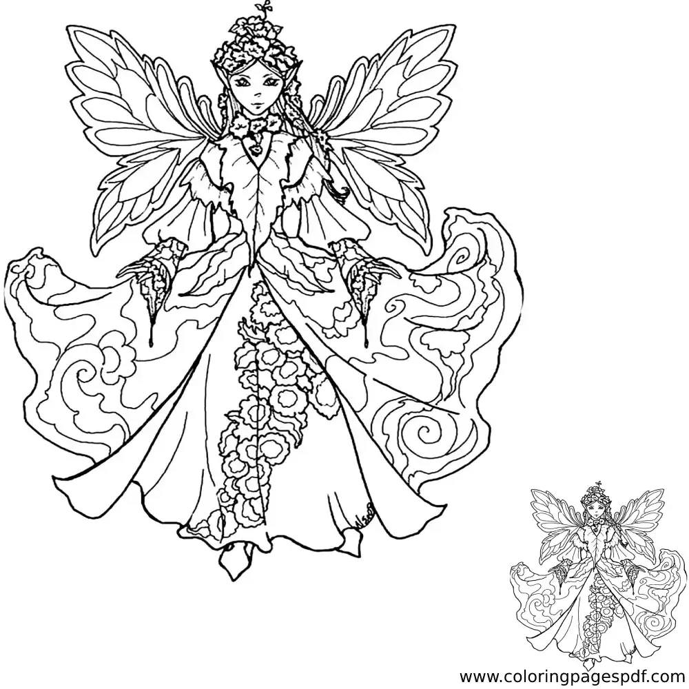 Coloring Page Of A Woman Wearing A Beautiful Dress
