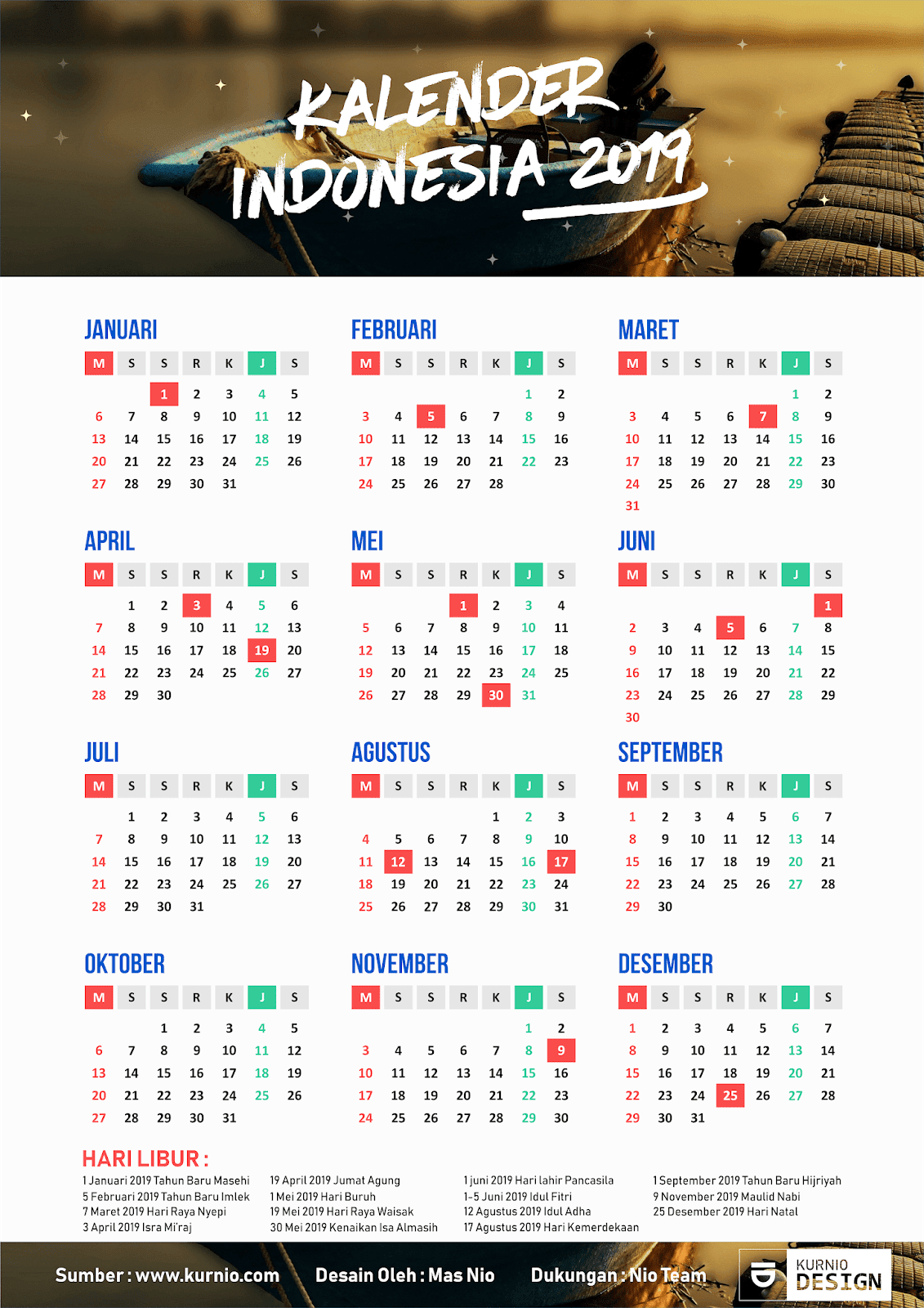 Kalender Indonesia 2019 Lengkap PDF JPG PNG HD